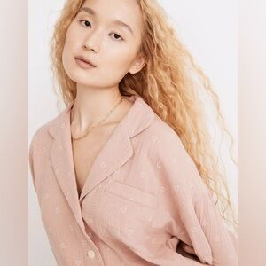Madewell Dusty Blush Open Hearts Lightestspun Oversized Pajama Top Size Small